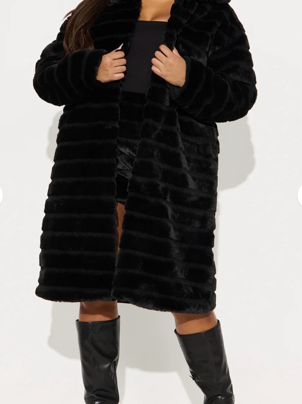 Fashion Nova Black Plush Faux-Fur Coat